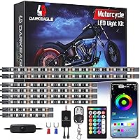 8PCS Motorcycle RGB LED Light Kits with APP/RF Remote, Dual Zone Motorcycle Strip Lights with Brake Turn Signal, 12V Waterproof Multi-Color Motorcycle Underglow Lights for Harley Honda