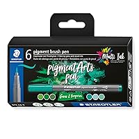 STAEDTLER Pigment Arts Brush Pen, Brush Green & Turquise, Pack of 6 Pens, 371 C6-3
