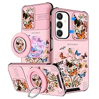for Samsung Galaxy A25 5G Phone Case - [2in1] Women Girls Cute Phone Cover Butterfly Pretty Girly Design Camera Cover Compatible with MagSafe Ring Holder Stand for Samsung A25 5G Cases 6.5”