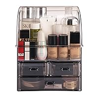 MOOCHI Translucent Black Professional Cosmetic Makeup Organizer Dust Water Proof Cosmetics Storage Display Case with Drawers Portable For Brushes Lipsticks Jewelry