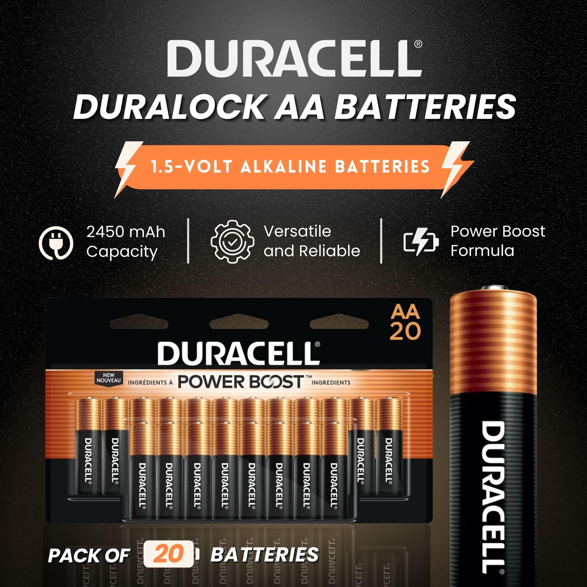DURACELL Duralock AA 1.5-Volt Alkaline Batteries for Exclusive Power in Various Remotes, Controllers, and Calculators (240 Pack)