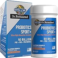 Dr Formulated Sport Probiotics Digestive Supplement, Organic Prebiotics for Women & Men Athletes, Clinically Studied Turmeric Curcumin, 50 Billion CFU, Gut Health, Acidophilus, 30ct