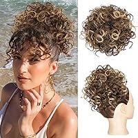 Lommel Messy Hair Bun Hair Piece,Drawstring Loose Curly Hair Buns Scrunchies Natural Soft Clip in Hair Extensions Ponytail Thick Updo Fake Hairpiece Bun for Women Daily Use(Honey Blonde with Brown)