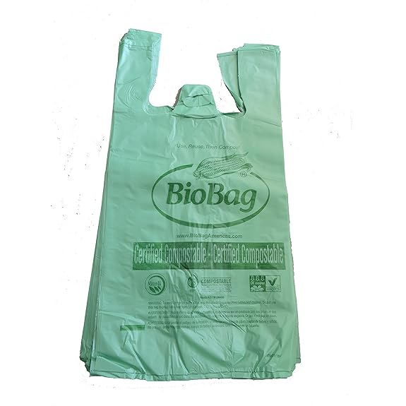 Compostable Singlet-Style Carry Bag - White & Green – Vegware