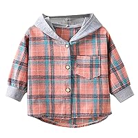 Little Boys Hoodie Plaid Button Down Shirt Long Sleeve Jackets Outerwear Casual Outdoor Playwear