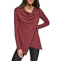 Andrew Marc Women's Long Sleeve Asymmetrical Thermal Tunic with Faux Leather Trim