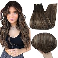 Full Shine Weft Hair Extensions Human Hair Full Head Balayage Sew in Hair Extensions Real Human Hair Weft Hair Pieces Color 2 Dark Brown Fading to 8 Brown Highlight 2 Long Straight Hair 18In 105G