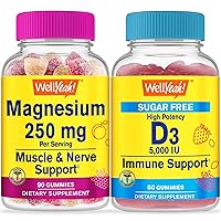 Magnesium Citrate 250mg + Vitamin D3 5,000 IU Sugar Free, Gummies Bundle - Great Tasting, Vitamin Supplement, Gluten Free, GMO Free, Chewable Gummy