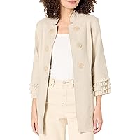 Women's Three Quarters Sleeve Stand Collar Double Button Lined Jacket
