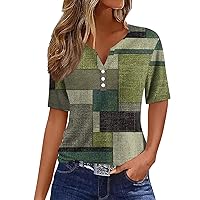 Trendy Summer Long Tunics Women Short Sleeve Party Geometric Button Up Tunic Ladies Polyester Slim Fit Soft Multi Xl
