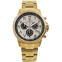 LOUIS XVI Palais Royale Iced Arabic Men's Watch Chronograph 43 mm Swiss Quartz Movement Stainless Steel Bracelet Gold Dial Arabic Numbers Diamonds 1096, gold, Bracelet