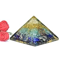 Orgonite Pyramid - Lapis Lazuli + Aquamarine + Clear Quartz (Third Eye) Orgonite Size - 2-2.5 inch Natural Chakra Balancing Healing Crystal Stone