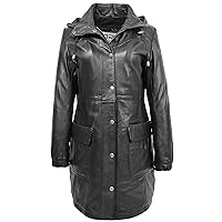 DR218 Women's Smart Long Leather Coat Hood Black
