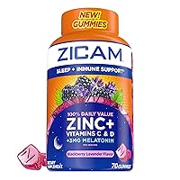 Zicam Sleep + Immune Support. Zinc, Gummy Supplement, BlackBerry Lavender Flavor, Vitamin C and Vitamin D, 3mg Melatonin per Serving, 70 Count