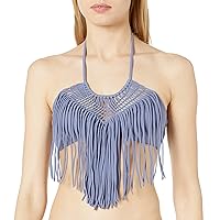 Luli Fama Women's Standard Heart of A Hippie Weave Fringed Halter Bikini Top