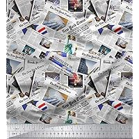 Soimoi Multicolour Pure Silk Fabric Newspaper Printed 44 Inches Wide Material by The Yard