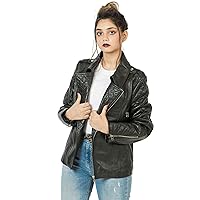 Leather Jacket Women Real lambskin leather quilted jacket Modern Zipper Closure Biker coat Black color