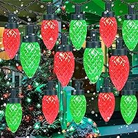 Red and Green Waterproof C9 Christmas Lights, 2PK Each 50 LED 49ft Extendable C9 Christmas String Lights Green Wire, Outdoor Christmas String Lights for Tree Patio Wedding Party Christmas Decoration