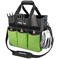 WORKPRO Garden Tote Bag, Heavy Duty Gardening Tool Bag with 10 Pockets and Long Adjustable Shoulder Strap, Standable Garden Home Tool Kits Organizer