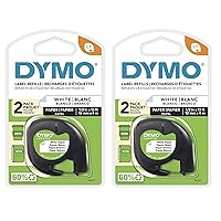 Dymo 10697 Self-Adhesive White Paper Labeling Tape for LetraTag, 2 Blister Packs (4 Refills), Black on White, 2 Count (Pack of 2)