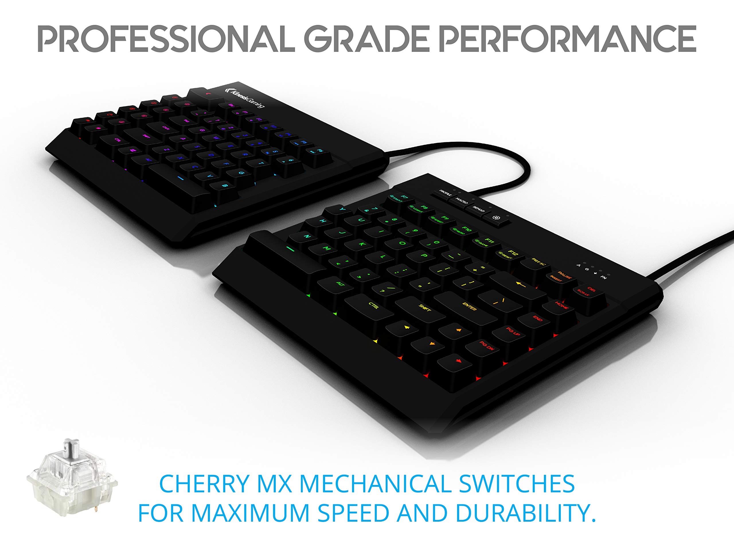 KINESIS Gaming Freestyle Edge RGB Split Mechanical Keyboard | Cherry MX Speed Silver Switches | RGB | Ergonomic | Detachable Palm Support | Fully Programmable | TKL | Available Tenting