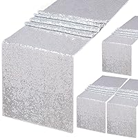 Silver Table Runner Sequin Table Runner 4 Pack 12x72 Inch Sparkly Metallic Table Runner for Wedding Party Birthday Christmas Holiday Decorations