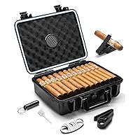 Flauno Travel Cigar Humidor - Large Portable Travel Humidor kit with Humidifier, Cigar Cutter, Cigar Punch, Cigar Holder, Waterproof & Crushproof, Airtight Seal Cigar Case, Holds up to 40 Cigars