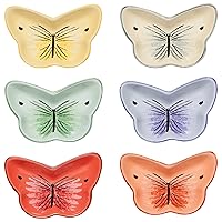 Now Designs Meadow Butterfly Shaped Ceramic Pinch Bowl Set, Soy Sauce Dish, Set of 6