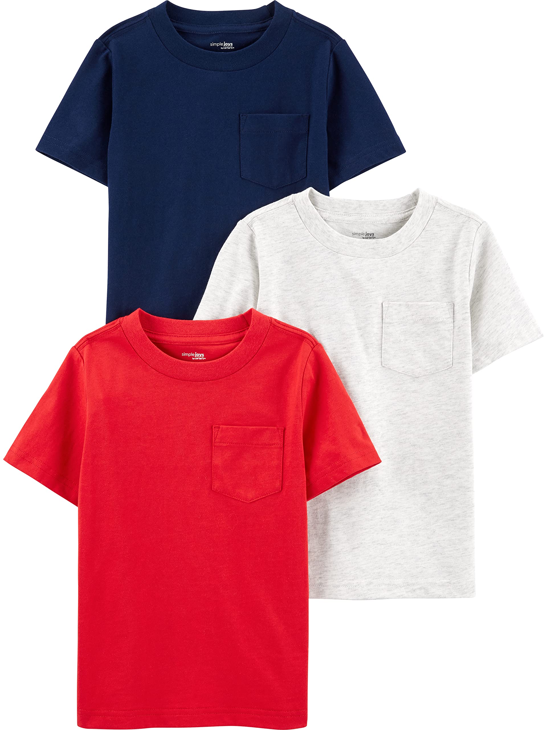 Simple Joys by Carter's Babies, Toddlers, and Boys' Solid Pocket Short-Sleeve Tee Shirts, Pack of 3