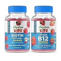 Lifeable Sugar Free Biotin Kids + Vitamin B12 Kids, Gummies Bundle - Great Tasting, Vitamin Supplement, Gluten Free, GMO Free, Chewable Gummy
