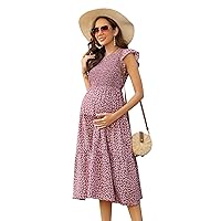 Maternity Dress Womens Casual Sweetheart Neck Ruffle A Line Dress Foral Printed Flowy Mini Short Dresses