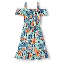 The Children's Place unisex child Matching Family Tropical Off Shoulder Short Sleeve Dress