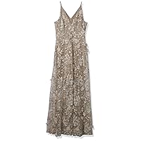 Dress the Population Women's Embellished Plunging Gown Sleeveless Floral Long Dress