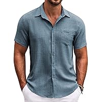 COOFANDY Mens Button Down Short Sleeve Shirt Casual Shirts Summer Beach Textured Shirts with Pocket