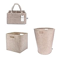 Parker Baby Co. Bundle Gift Set - Felt Collection - Includes Diaper Caddy, Large Laundry Hamper, Storage Cube Bin - Oatmeal