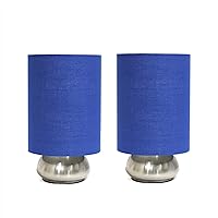 Simple Designs LT2016-BLU-2PK Gemini Brushed Nickel 2 Pack Mini Touch Lamp Set with Fabric Shades, Blue