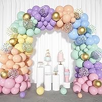 Amandir 164PCS Pastel Balloon Garland Kit, Rainbow Easter Unicorn Balloon Arch, Colorful Gold Confetti Balloons for Pastel Easter Baby Shower Wedding Ice Cream Mermaid Party Decorations Supplies
