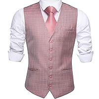 Barry.Wang Mens Plaid Suit Waistcoat Wool Blend Tailored Collar/V-neck 3 Pocket Check Vest Formal/Leisure