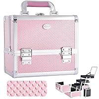 Makeup Train Case Cosmetic Box 10 Inches Jewelry Organizer Professional 3 Tiers Trays with Mirror and Brush Holder Lockable Key Portable Travel Mermaid Pink