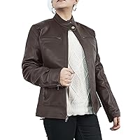 LP-FACON Women's Cafe Racer Black Leather Jacket - Stylish Motorcycle & Fashionable Real Lambskin Leather