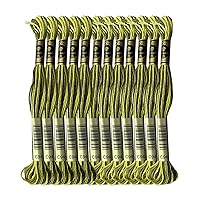 Pack of 12 Double Mercerized Variegated Embroidery Floss Pure Cotton Cross Stitch Threads, Khaki Green