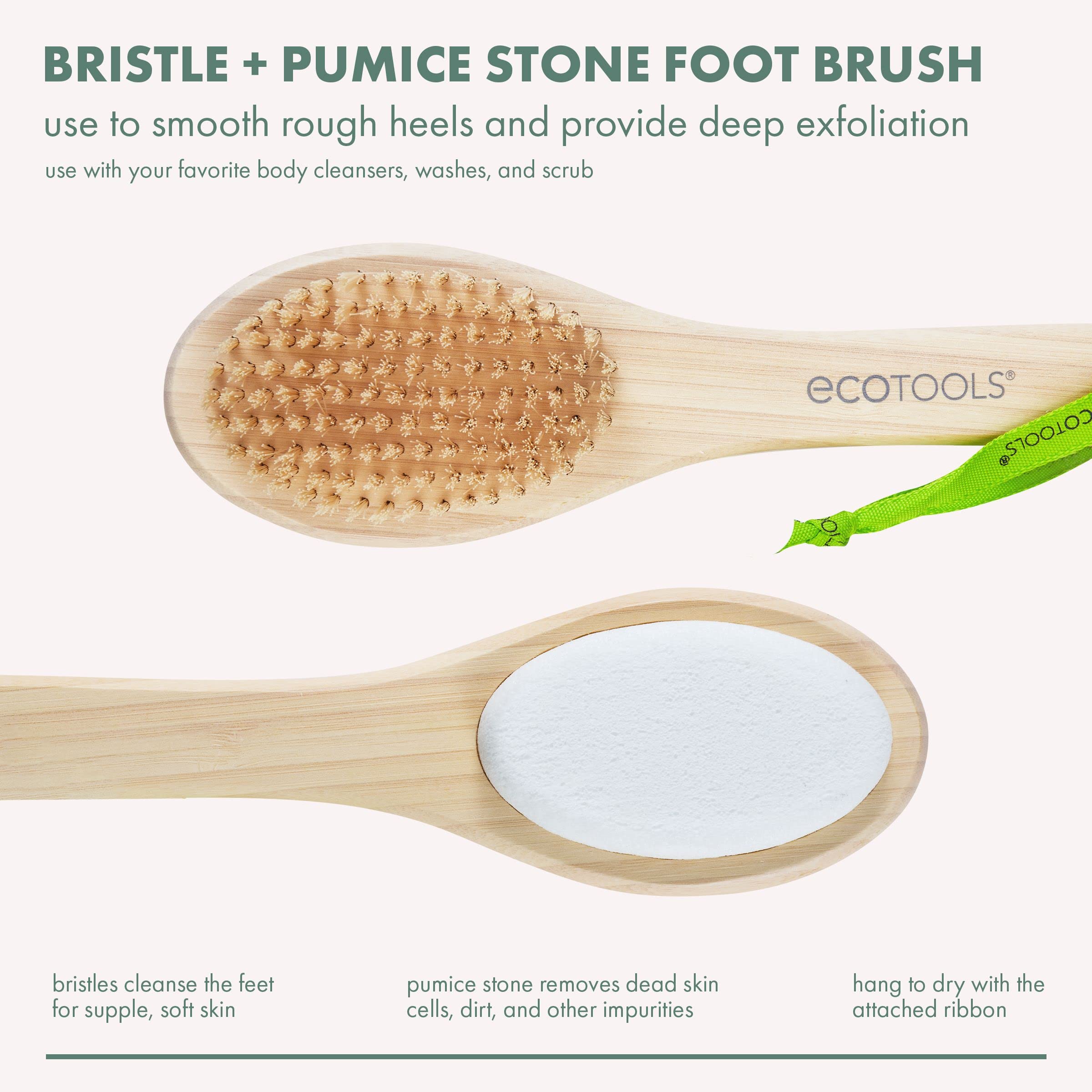 EcoTools Foot Brush & Pumice, Cleansing & Exfoliating Foot Scrubber, Dense Bristles for Deep Exfoliation, Removes Dead Skin Cells, for Dry Feet, Vegan & Cruelty-Free, 4 Count