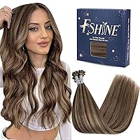 Fshine K Tip Hair Extensions Real Human Hair Brown Highlighted Honey Blonde Hair Extensions Pre Bonded Hair Extension U Tip Hair Extensions for Women 20 Inch 1g/Strand 50g/Pack Hot Fusion Extensions