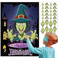OurWarm Halloween Party Games Kids Pin The Nose On The Witch Halloween Pin Game Poster with 40 PCS Stickers Blindfold Halloween Birthday Game Party Supplies Indoor