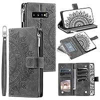 Phone Flip Case Wallet Case Compatible with Samsung Galaxy S10 Plus with Card Slot Case,Zipper Leather Case,Magnetic Closure Flip Case Embossed Floral Leather Cover with Detachable Crossbody Strap pho