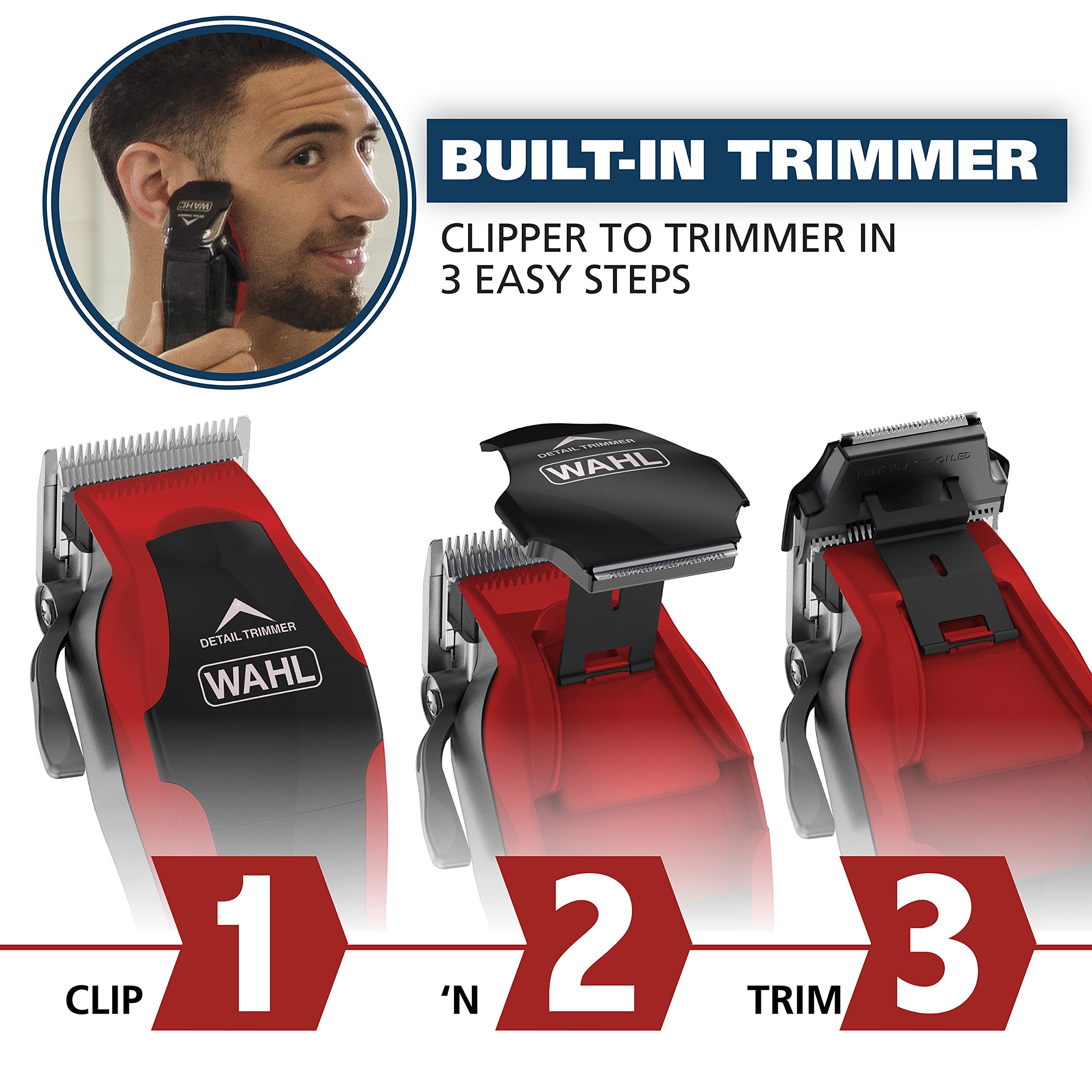 Wahl USA Clip ‘N Trim 2 In 1 Corded Hair Clipper with Pop Up Trimmer Kit, Perfect for Home Haircuts and Touching Up Around Necklines and Sideburns – Model 79900-1501P