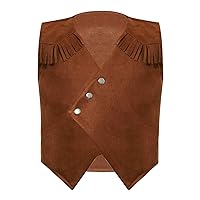 YiZYiF Boys Western Cowboy Costume for Kids Suede Vest Button Down Tassel Jacket Halloween Theme Parties Dress up