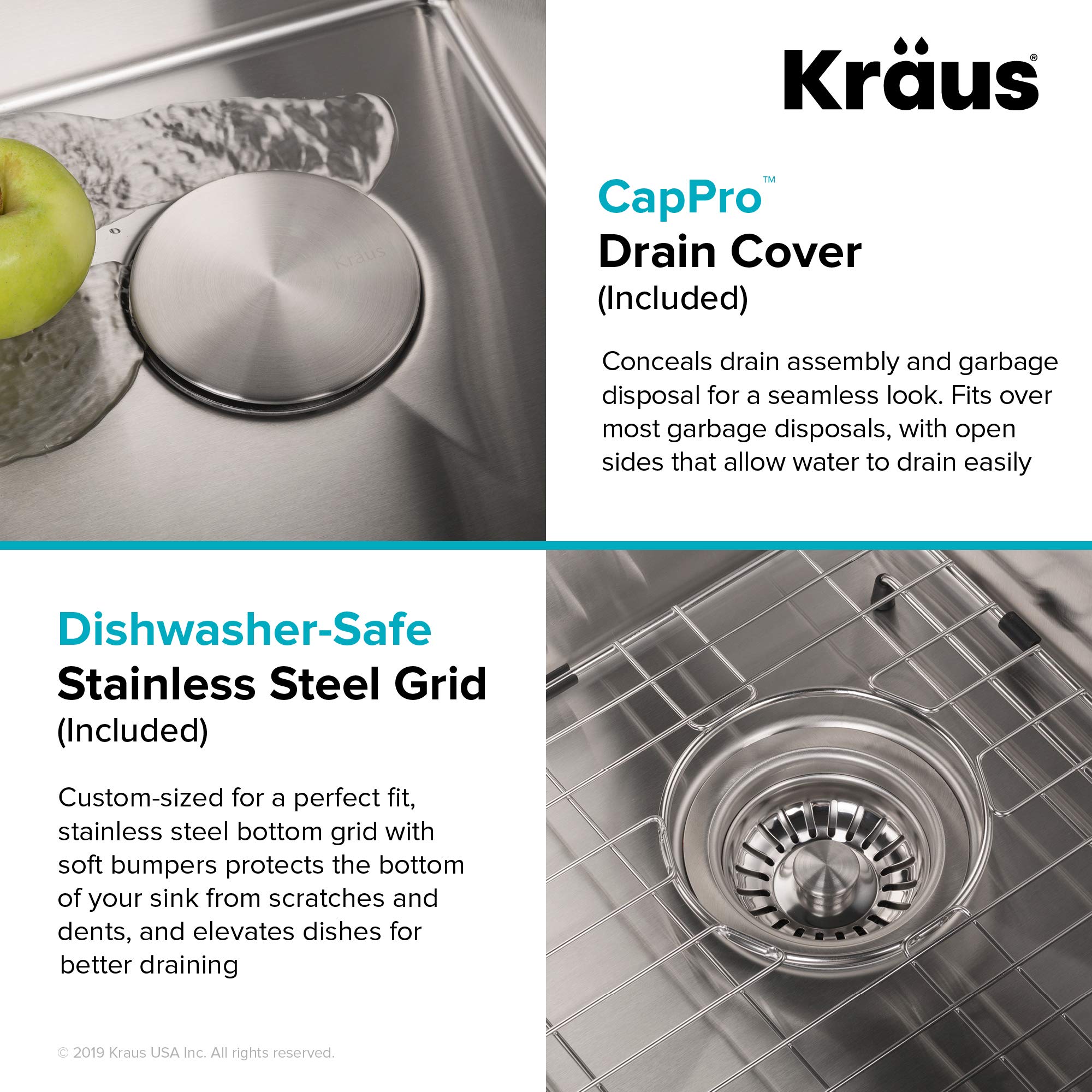 KRAUS KWT310-33/18 Kore Workstation 33-inch Drop-In 18 Gauge Single Bowl Stainless Steel Kitchen Sink with Integrated Ledge and Accessories