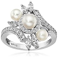 Amazon Collection Platinum-Plated Sterling Silver Freshwater Pearl Bypass with Frosty Mint Infinite Elements Cubic Zirconia Accents Ring