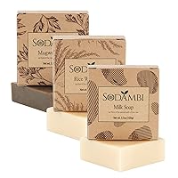 Natural Bar Soap - Handmade Body Soap For Face amd Body, 3 Bar variety Pack, Mugwort, Rice Wine, Milk